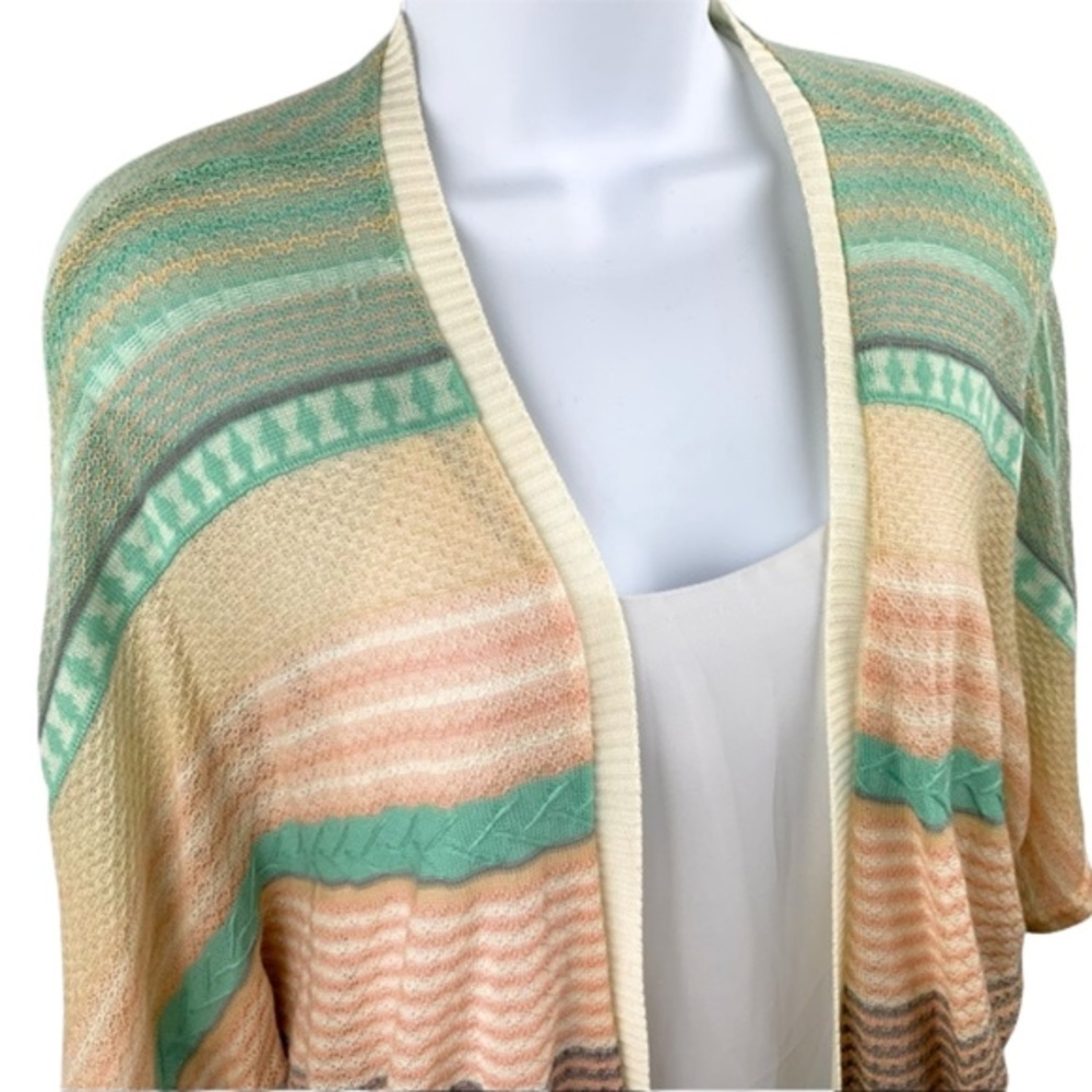 COPY - Debut Womens Green Pink Beige Patterned Open Knit Cardigan